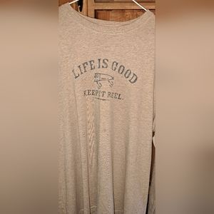 Mens "Life Is Good" Beige Tshirt Long Sleeve Size Lrg